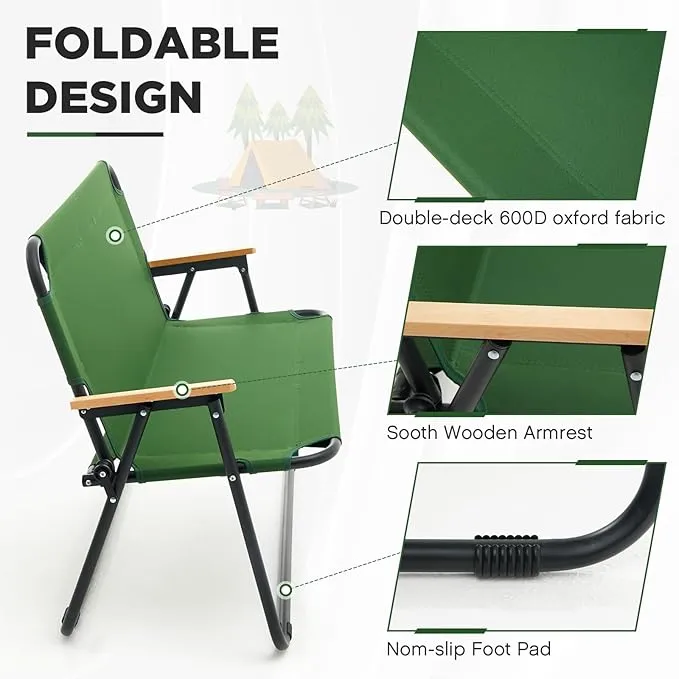 1 Pcs Folding Double Lawn and Camping Chair 2 Person Lightweight Weatherproof Chair Table Cot Bench for Backyard Patio or Campsite with Carry Bags Handles (Army Green)