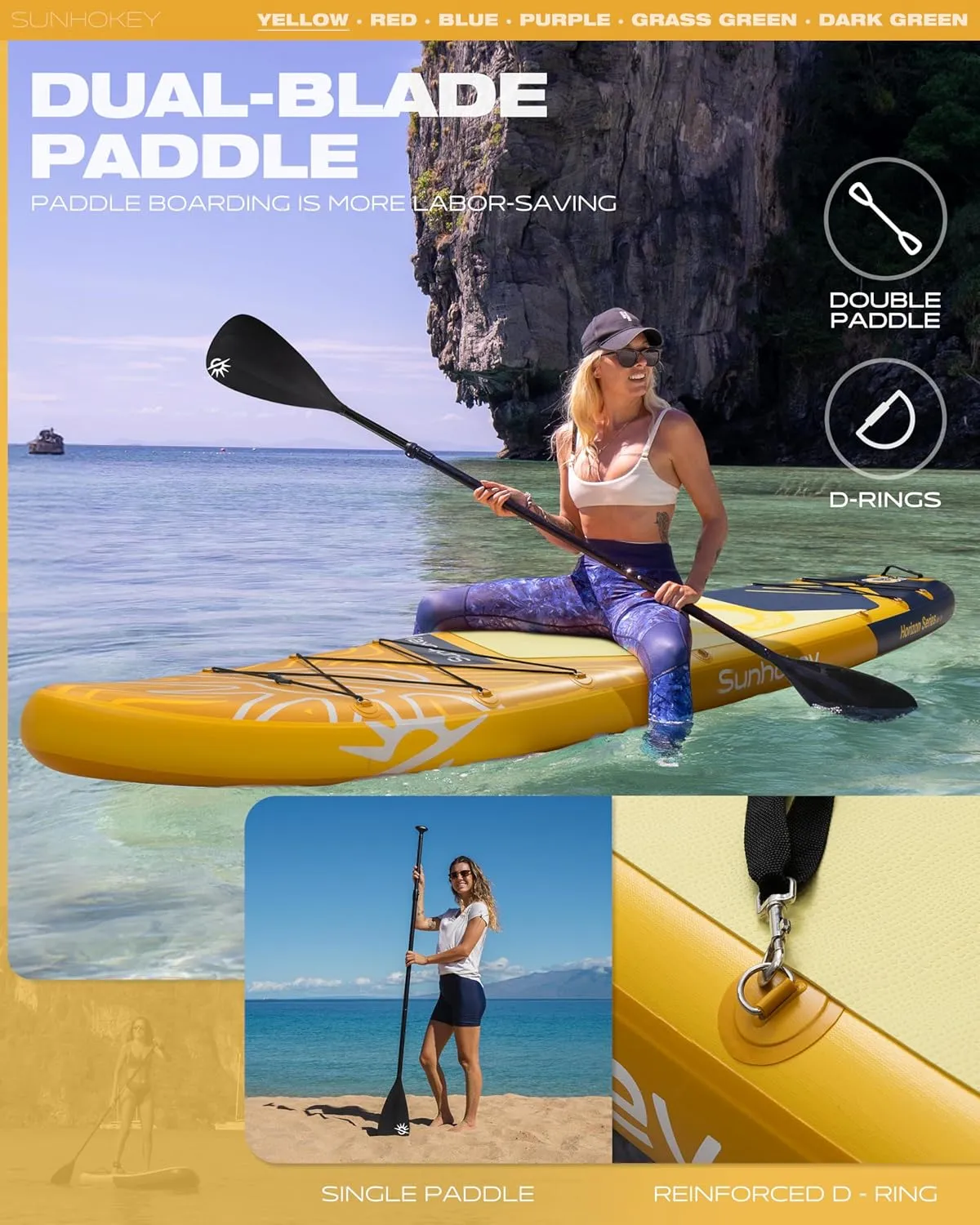 11'34'' Extra Wide Inflatable Paddle Board with Seam Welded Technology, Stand Up Paddle Board, 420lb Capacity for Adults, Sup Board for All-Level with 2-Blade Paddle/Dual-Action Pump/Leash