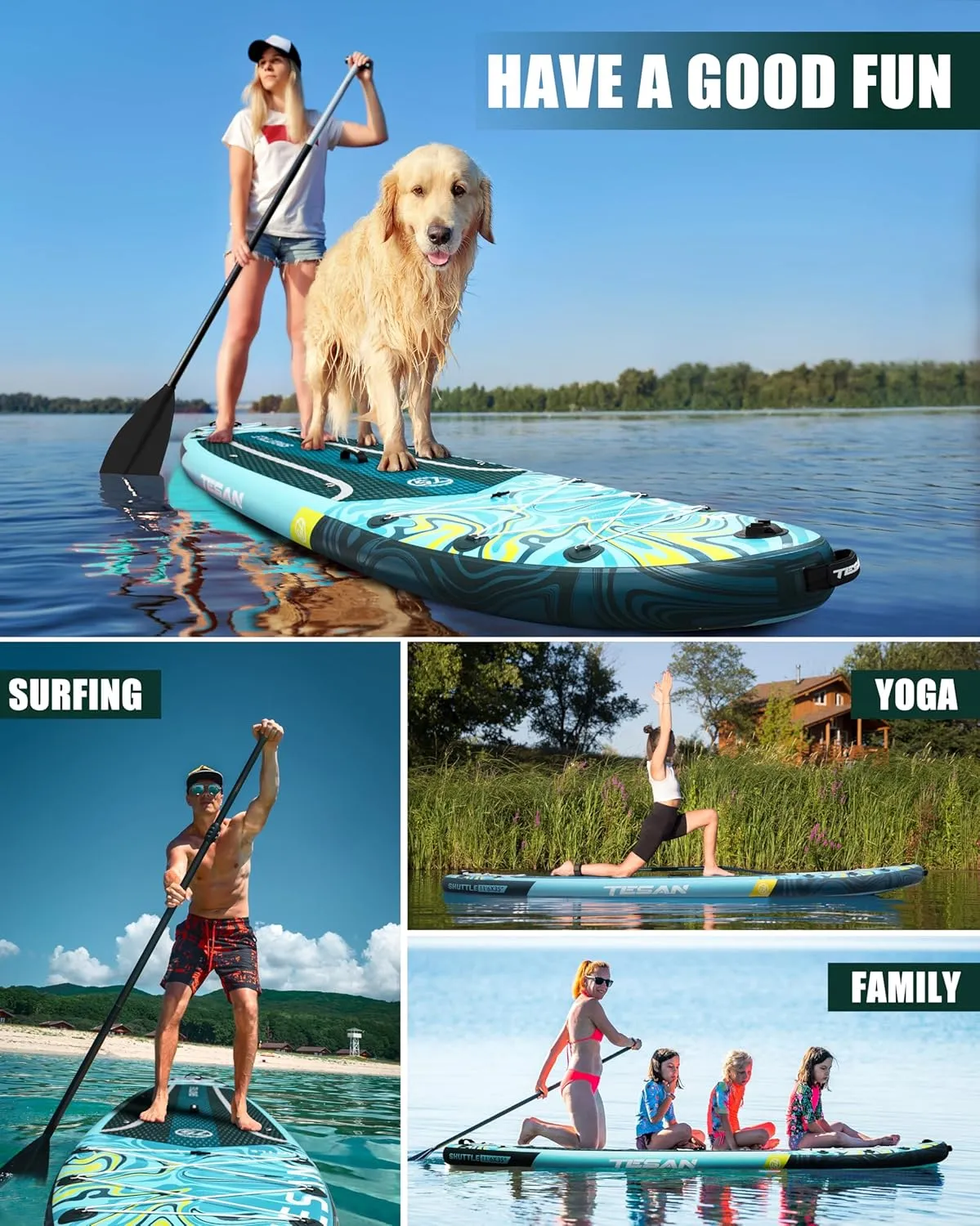 11'6x35'' Extra Wide Inflatable Paddle Board,All-Round Ultra Stable Stand Up Paddleboards with Plus Kits for 450lb/3 People/Family,Dual Bungees, Camera Mount, 100L Backpack, Dual-Action Pump