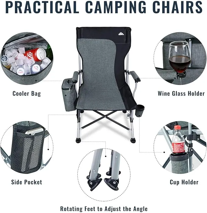 2 Pack Camping Chairs for Adults, Portable Hunting Chair Supports 350lbs, Oversized Heavy Duty Folding Chair for Camping Padded Seat Outdoor Lawn Folding Chair with Side Pockets