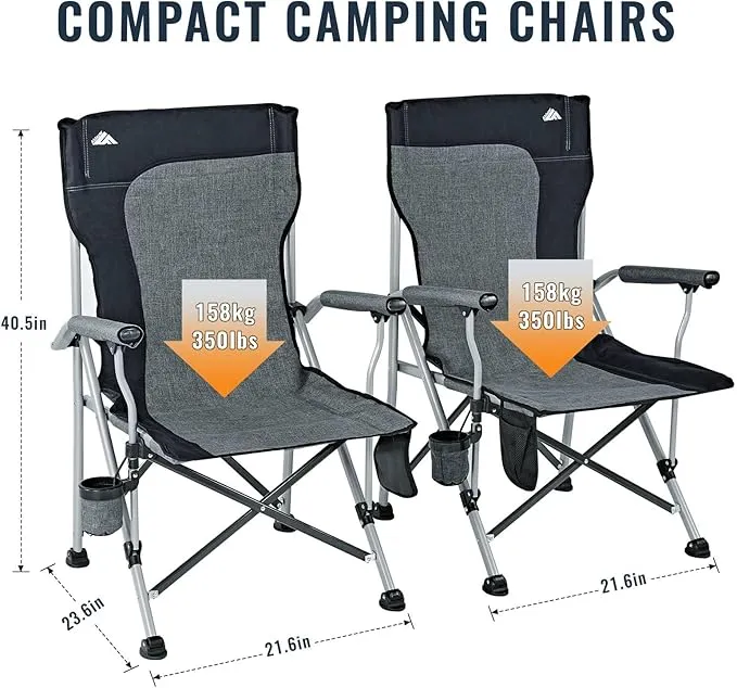 2 Pack Camping Chairs for Adults, Portable Hunting Chair Supports 350lbs, Oversized Heavy Duty Folding Chair for Camping Padded Seat Outdoor Lawn Folding Chair with Side Pockets