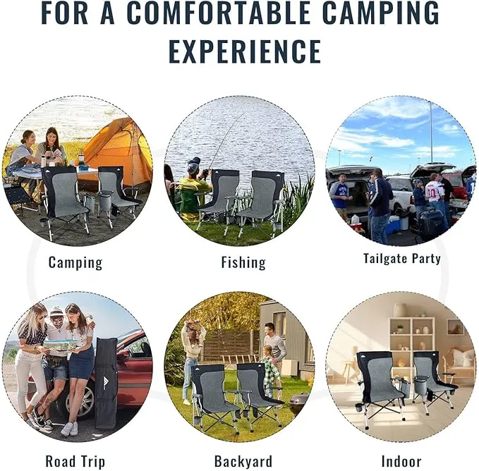 2 Pack Camping Chairs for Adults, Portable Hunting Chair Supports 350lbs, Oversized Heavy Duty Folding Chair for Camping Padded Seat Outdoor Lawn Folding Chair with Side Pockets