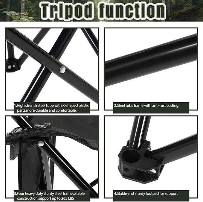 2 Pack Oversized Portable Camping Chair Heavy Duty Folding Lawn Chairs Collapsible Camp Chairs with Cooler Side Pocket Cup Holder Carry Bag for Adults Outdoor Tailgates Beach Sports (Black)