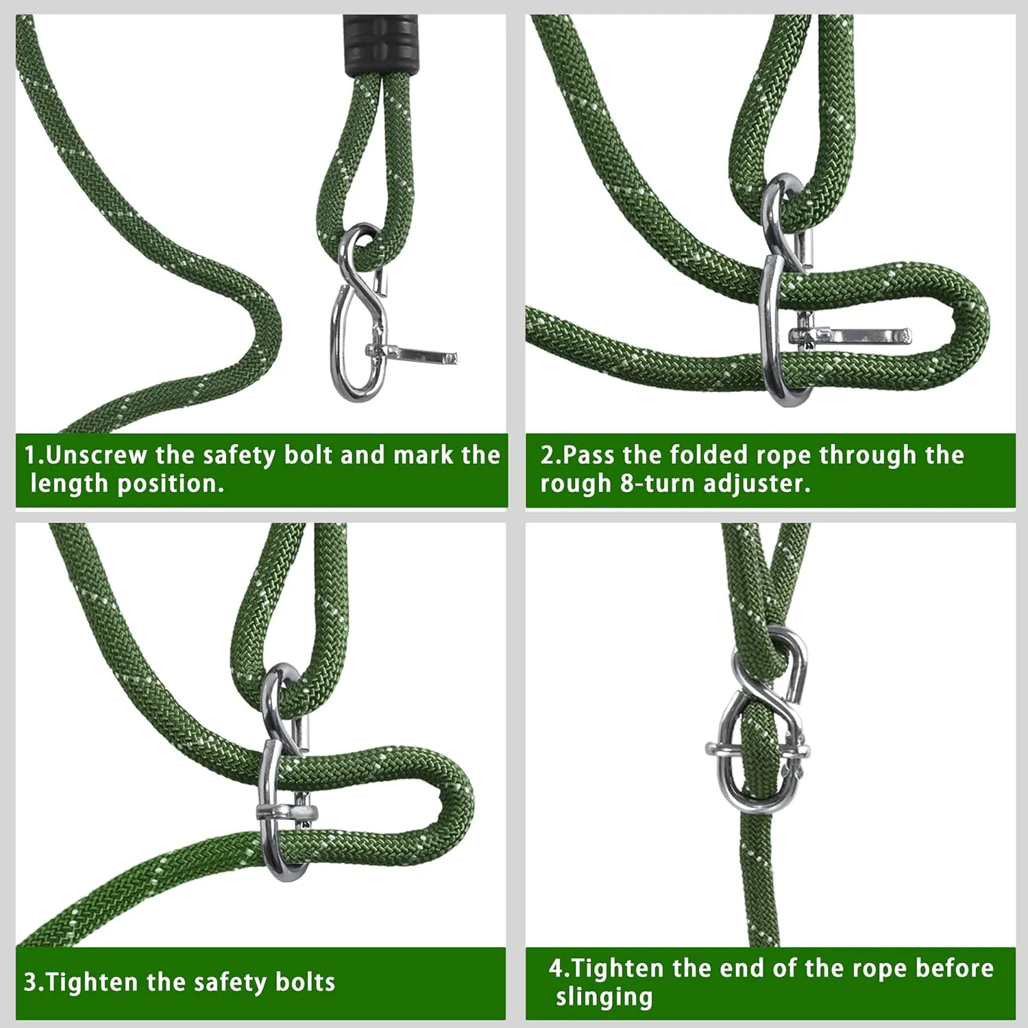 2 PC Heavy Duty Tree Swing Ropes Hammock,Tree Swings Hanging Straps,Adjustable Extendable,for Outdoor Swings Hammock Playground Set Accessories 3.91ft(47") X2, Green