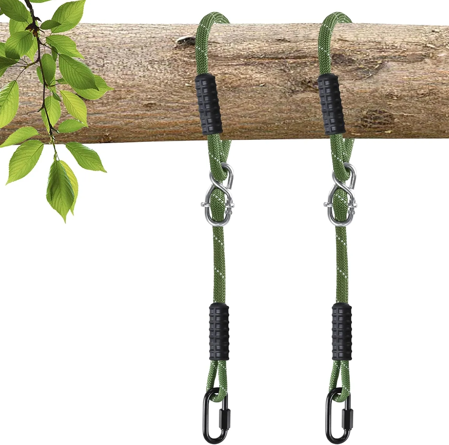 2 PC Heavy Duty Tree Swing Ropes Hammock,Tree Swings Hanging Straps,Adjustable Extendable,for Outdoor Swings Hammock Playground Set Accessories 3.91ft(47") X2, Green