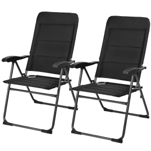 2 Pieces Outdoor Folding Patio Chairs with Adjustable Backrest for Bistro and Backyard-Black
