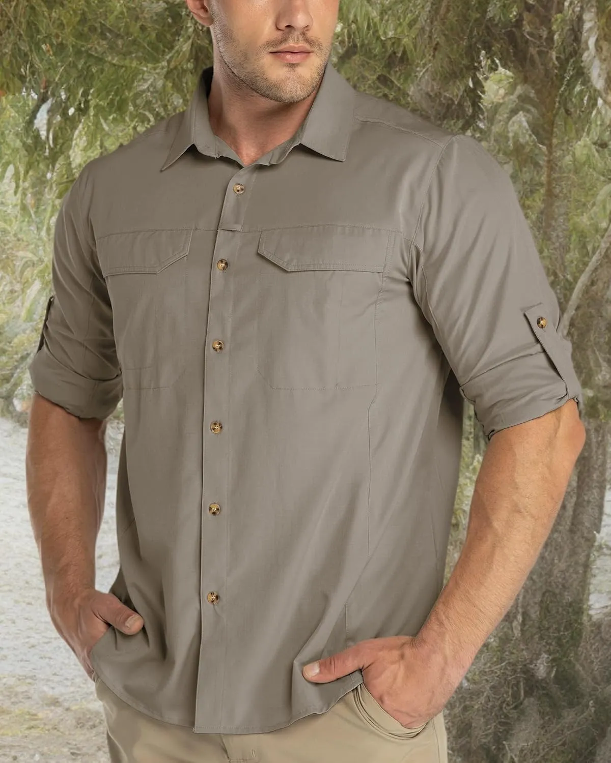 33,000ft Men's Long Sleeve Hiking Shirts Lightweight Quick Dry Sun Protection UV UPF 50 Fishing Shirt Outdoor Safari Travel