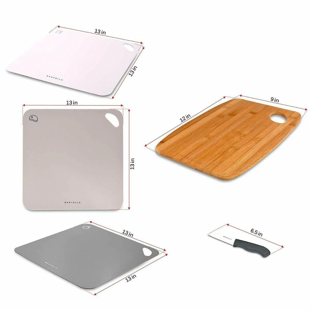4-Pack: Bartollo Non-Slip Cutting Boards with Free Knife
