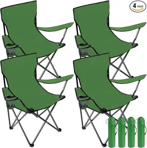 4 Pack Folding Camping Chairs with Carrying Bag Portable Lawn Chairs Lightweight Beach Chairs Outdoor Collapsible Chair with Mesh Cup Holder for Travel Outside Camp Beach Fishing Sports