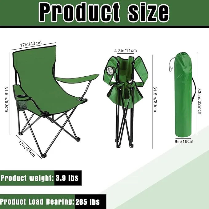 4 Pack Folding Camping Chairs with Carrying Bag Portable Lawn Chairs Lightweight Beach Chairs Outdoor Collapsible Chair with Mesh Cup Holder for Travel Outside Camp Beach Fishing Sports