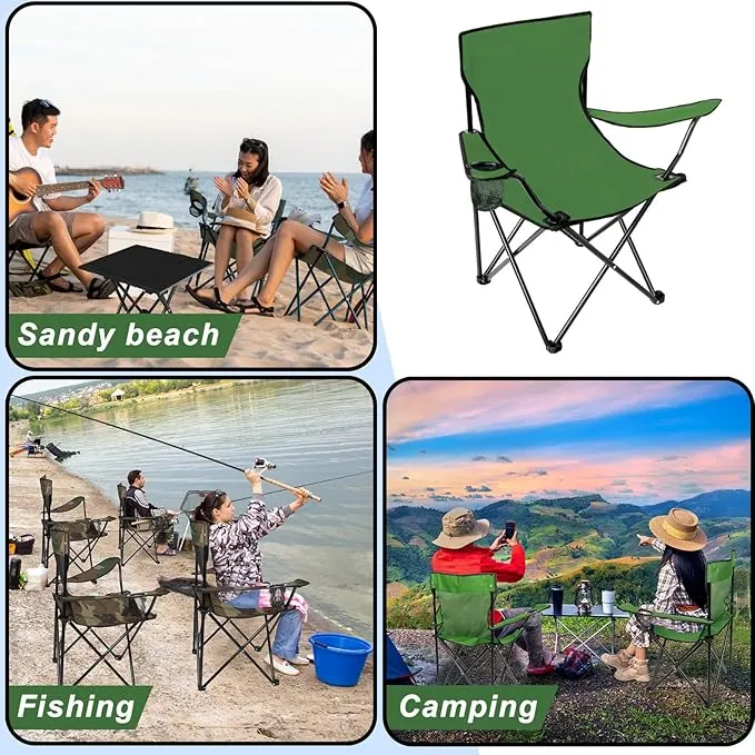 4 Pack Folding Camping Chairs with Carrying Bag Portable Lawn Chairs Lightweight Beach Chairs Outdoor Collapsible Chair with Mesh Cup Holder for Travel Outside Camp Beach Fishing Sports