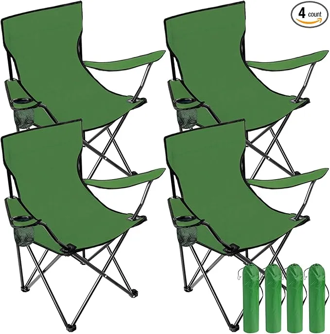 4 Pack Folding Camping Chairs with Carrying Bag Portable Lawn Chairs Lightweight Beach Chairs Outdoor Collapsible Chair with Mesh Cup Holder for Travel Outside Camp Beach Fishing Sports