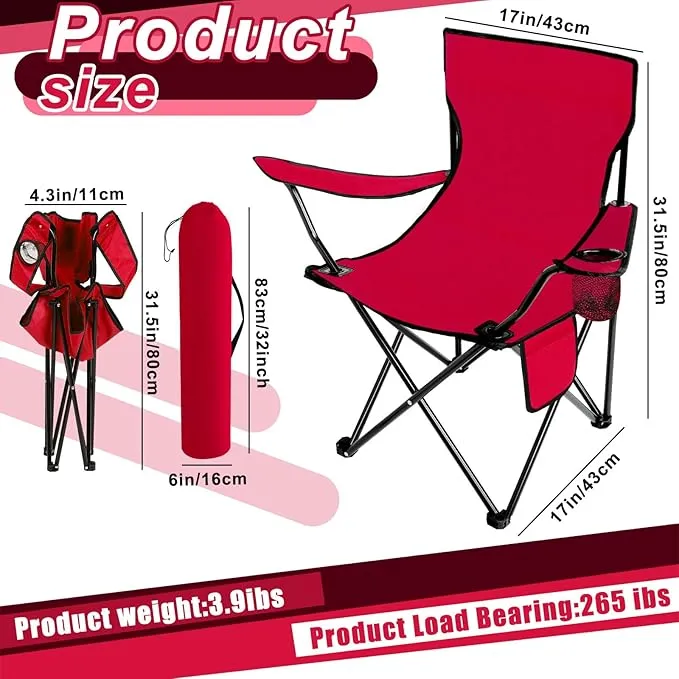 4 Pack Folding Camping Chairs with Carrying Bag Portable Lawn Chairs Lightweight Beach Chairs Outdoor Collapsible Chair with Mesh Cup Holder Side Pocket for Outside Camp Fishing