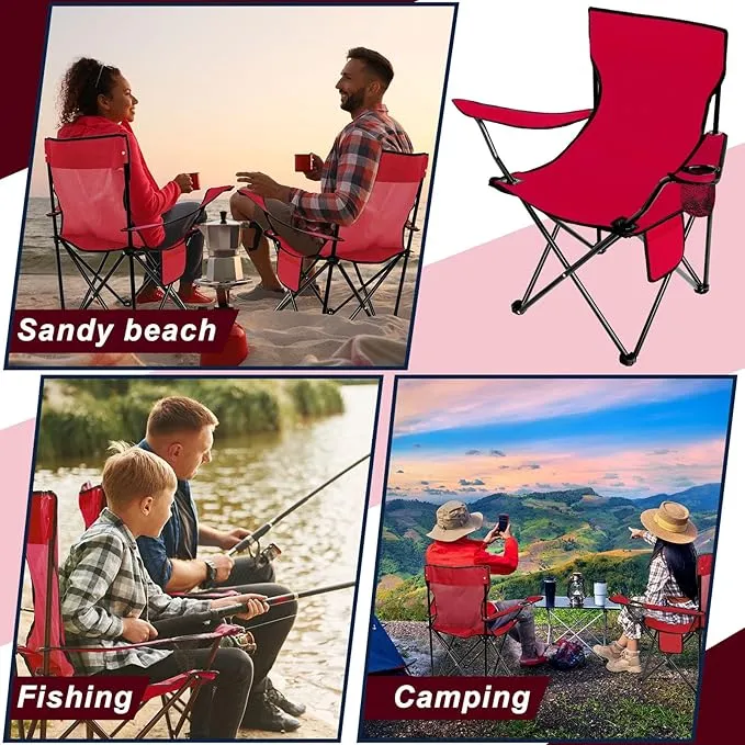 4 Pack Folding Camping Chairs with Carrying Bag Portable Lawn Chairs Lightweight Beach Chairs Outdoor Collapsible Chair with Mesh Cup Holder Side Pocket for Outside Camp Fishing