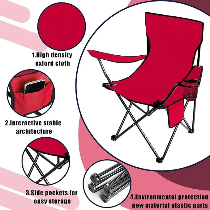 4 Pack Folding Camping Chairs with Carrying Bag Portable Lawn Chairs Lightweight Beach Chairs Outdoor Collapsible Chair with Mesh Cup Holder Side Pocket for Outside Camp Fishing