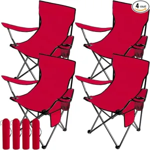 4 Pack Folding Camping Chairs with Carrying Bag Portable Lawn Chairs Lightweight Beach Chairs Outdoor Collapsible Chair with Mesh Cup Holder Side Pocket for Outside Camp Fishing