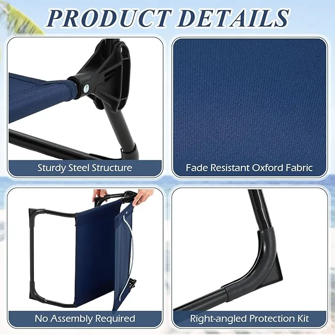 4 Pcs Folding Low Beach Chair with Shoulder Strap Lightweight Camping Chair Portable Outdoor Sand Chair Foldable Lawn Chair Support 300lbs for Beach Camping Hiking Park Patio(Navy Blue)