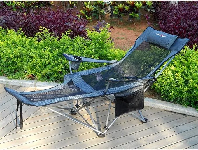 4pcs Folding Camping Chair with Removable Footrest and Adjustable Backrest for Portable and Lightweight Reclining Lounge Chairs with Pillow