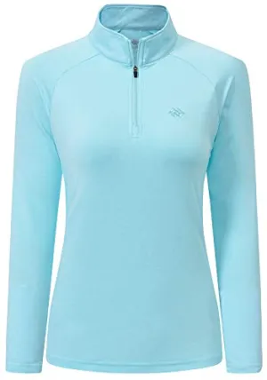 AjezMax Ladies Long Sleeve Top Running Shirts Jackets Half Zipper Yoga Gym Workout Fitness Tee Shirts Women Light-Blue Size L