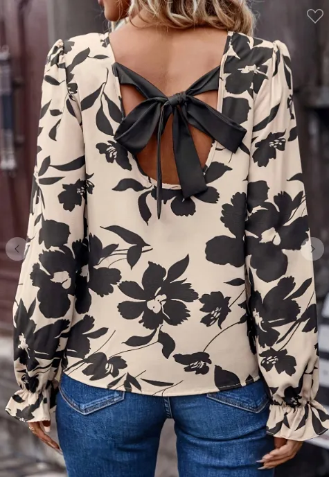 Apricot Floral Backless Tie Top