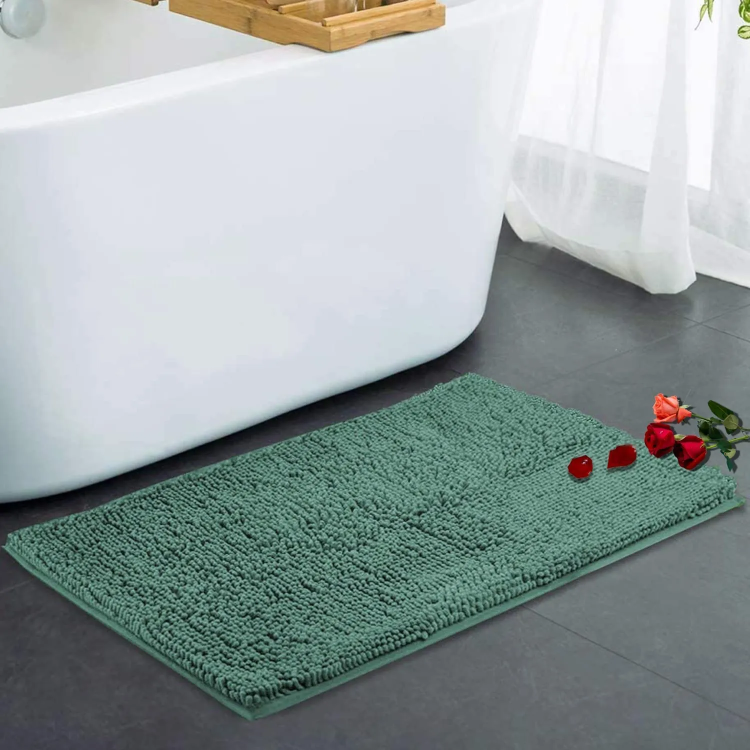 BOANKODU Bathroom Rugs 20x34 Inches, Luxury Chenille Extra Soft and Absorbent Shag Bathroom Rugs, Machine Wash Mat, Strong PVC Non-Slip Underside, Plush Carpet Mats, Light Grey