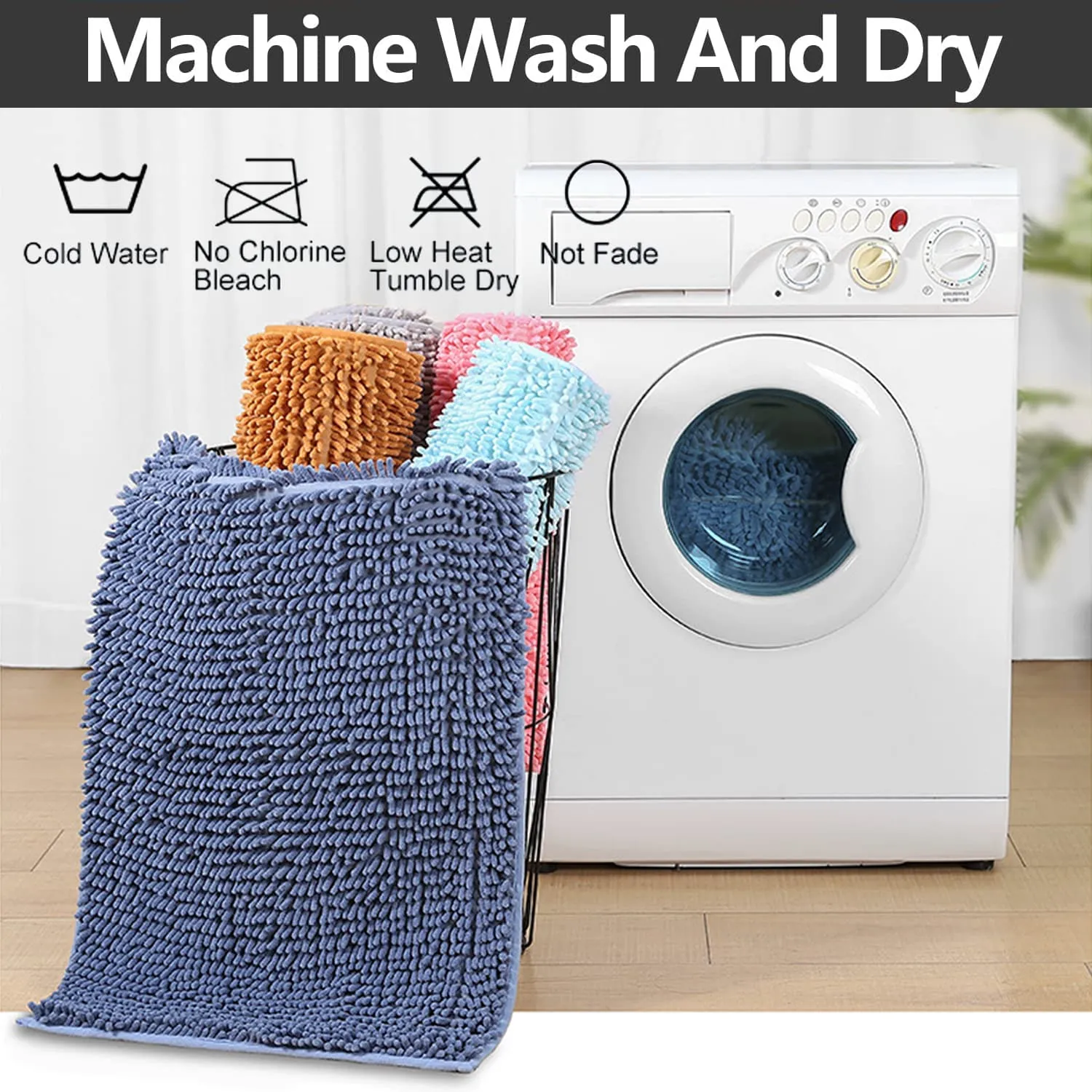 BOANKODU Bathroom Rugs 20x34 Inches, Luxury Chenille Extra Soft and Absorbent Shag Bathroom Rugs, Machine Wash Mat, Strong PVC Non-Slip Underside, Plush Carpet Mats, Light Grey