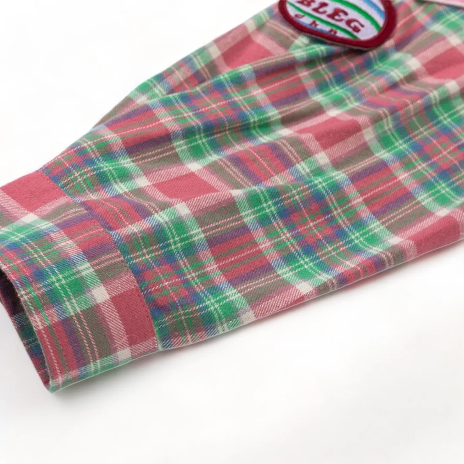 Boxy fit flannel plaid shirt with embroidered patches