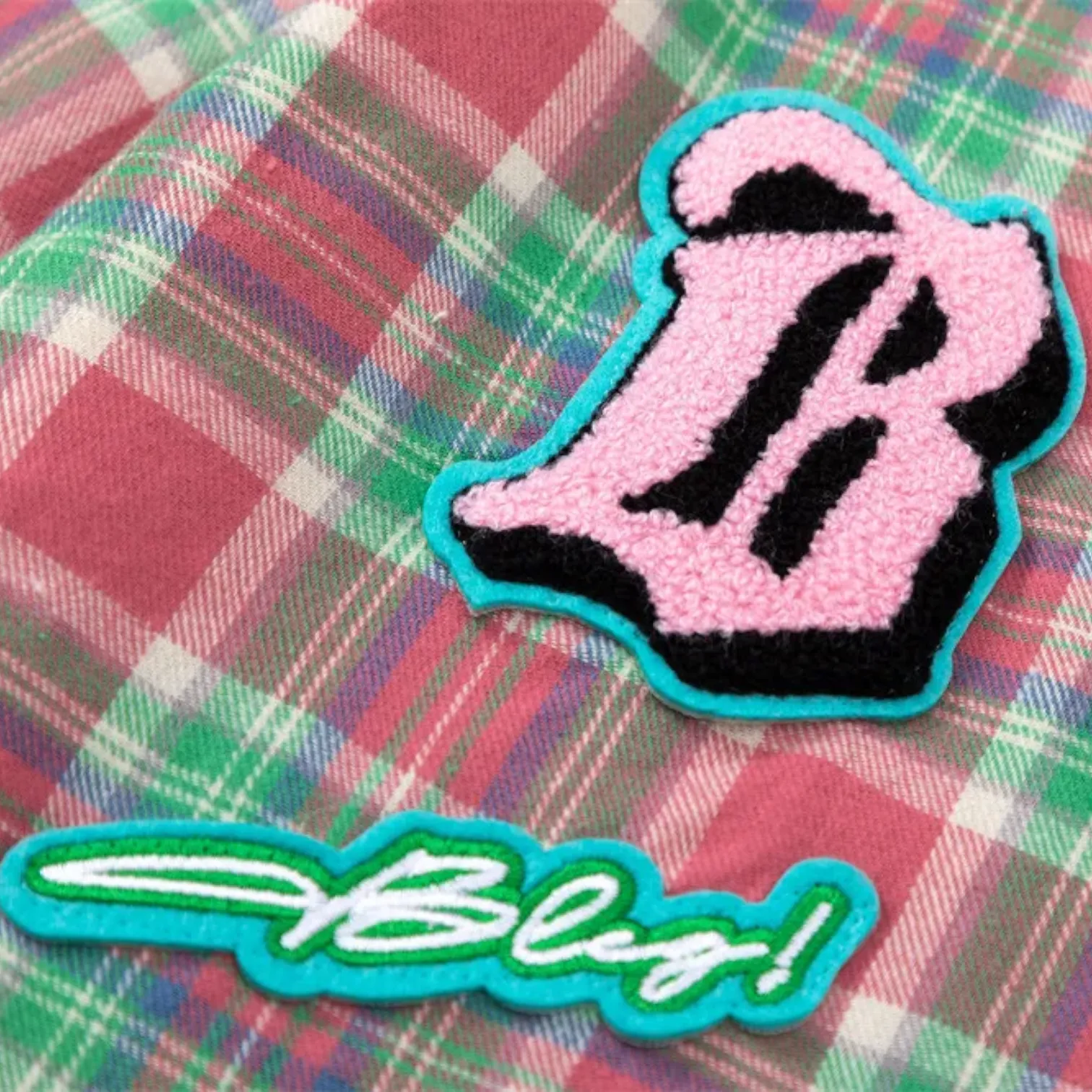 Boxy fit flannel plaid shirt with embroidered patches