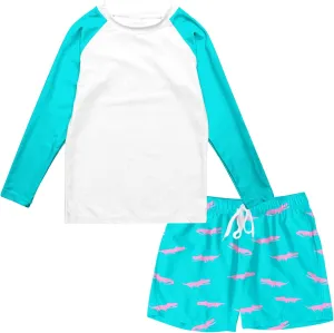 Boys Long Sleeve Rash Guard Swimsuit Kids 2-Pieces Bathing Suits Set