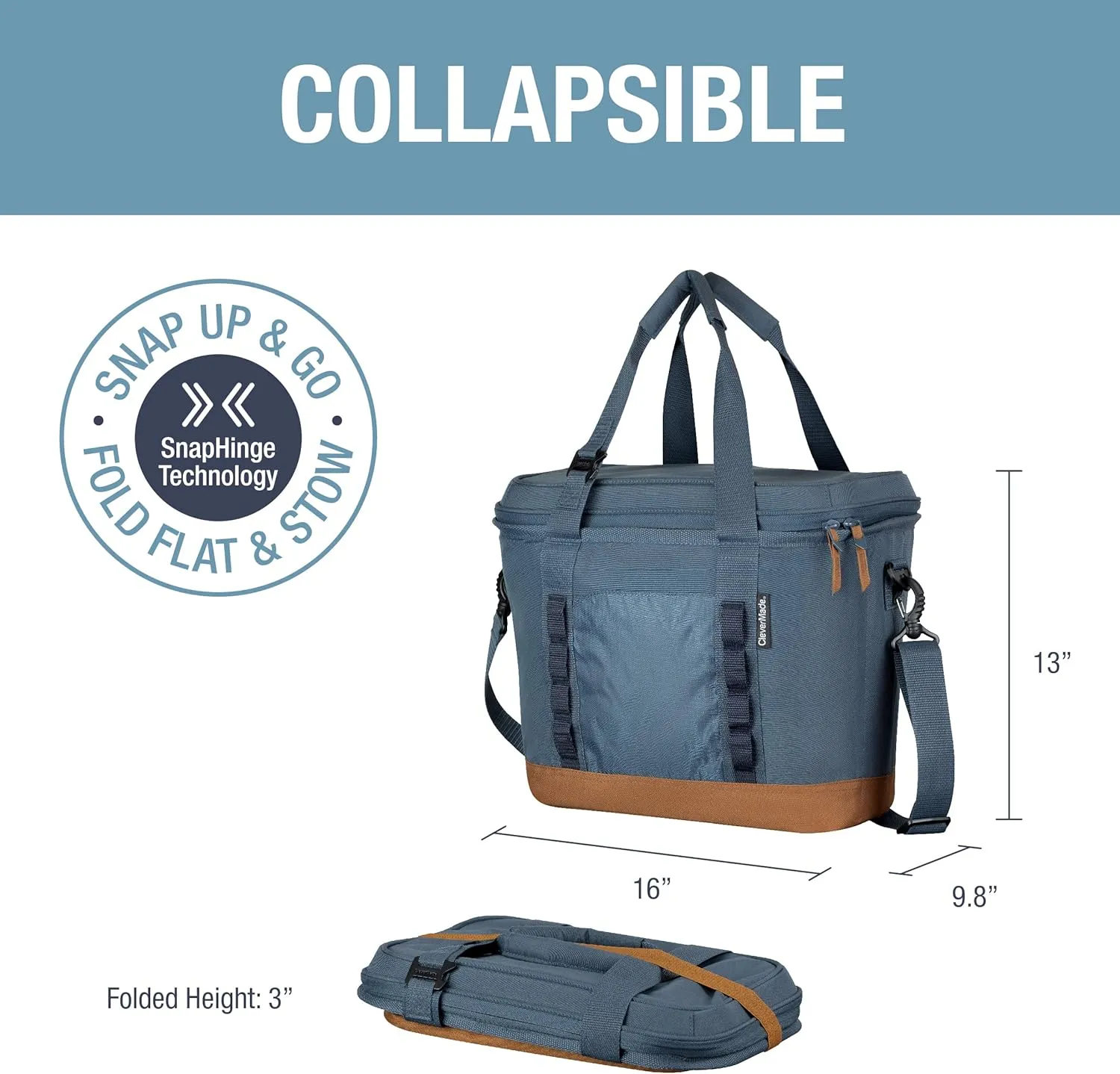 CleverMade Collapsible Insulated Cooler Bag  30 Can Leakproof Soft Cooler for Beach, Travel, Car  Shoulder Strap, Bottle Opener  Ocean