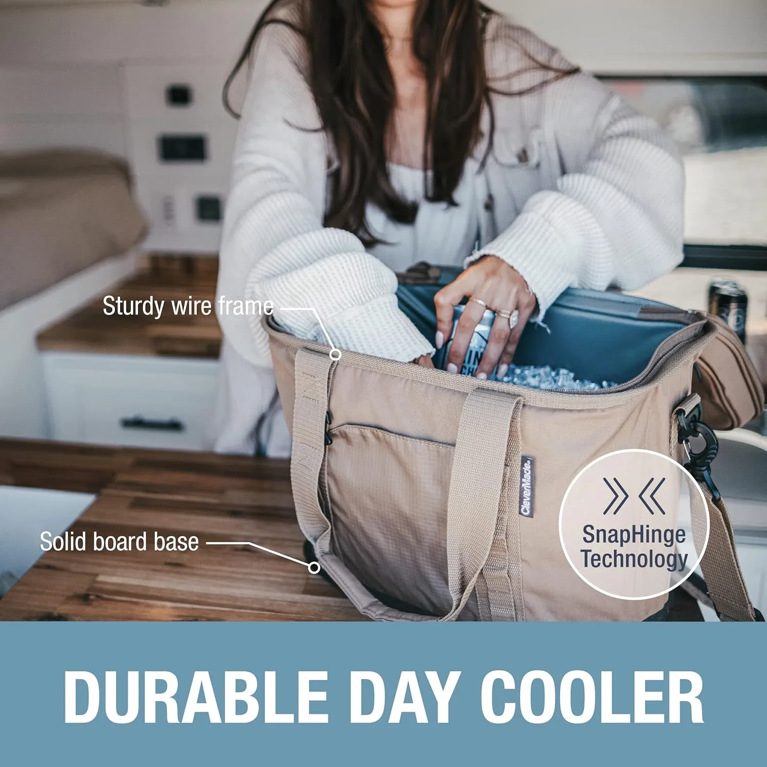 CleverMade Collapsible Insulated Cooler Bag  30 Can Leakproof Soft Cooler for Beach, Travel, Car  Shoulder Strap, Bottle Opener  Ocean