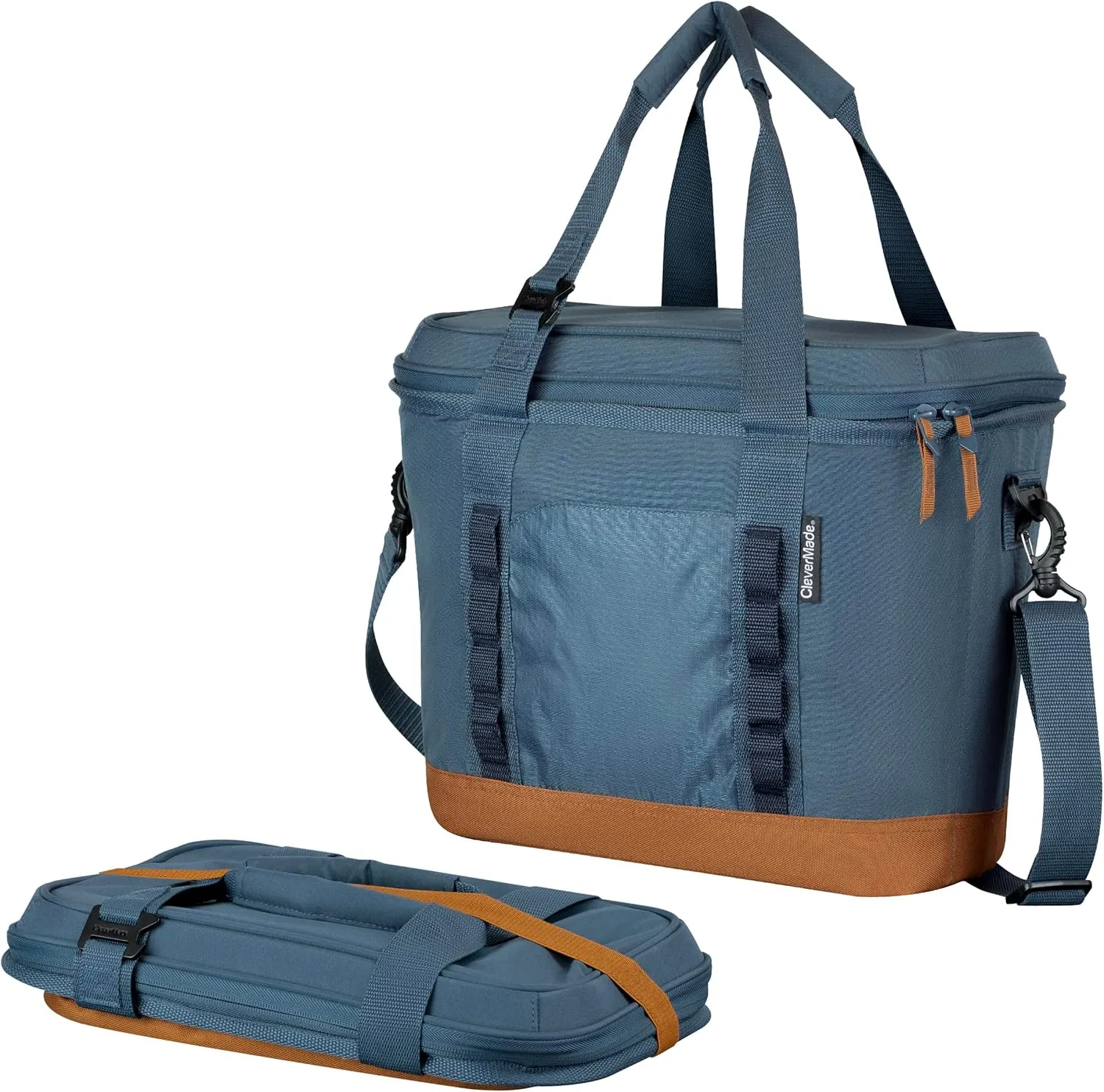 CleverMade Collapsible Insulated Cooler Bag  30 Can Leakproof Soft Cooler for Beach, Travel, Car  Shoulder Strap, Bottle Opener  Ocean