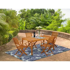 East West Furniture CMBS5CANA 5 Piece Patio Dining Set Includes a Rectangle Outdoor Acacia Wood Table and 4 Folding Arm Chairs, 36x66 Inch, Natural Oil