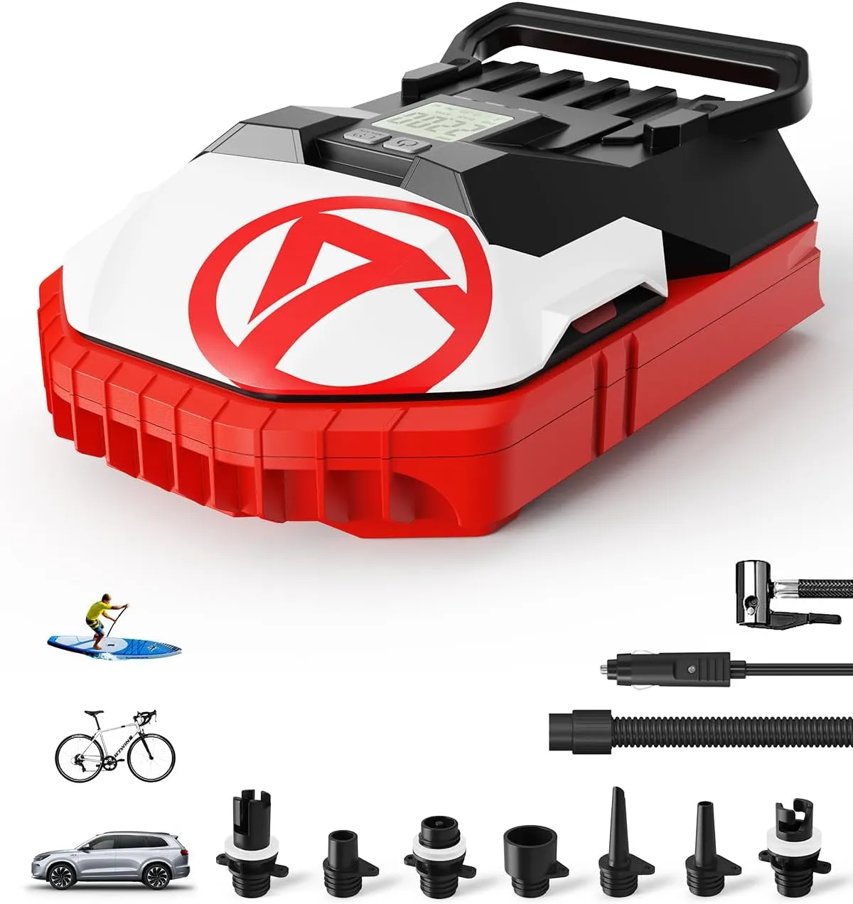 Electric Air Pump for Paddle Board, 60PSI Car Air Pump for Boat Inflation and Deflation with 12V DC Car Connector and Portable Raft, Kayak Accessories