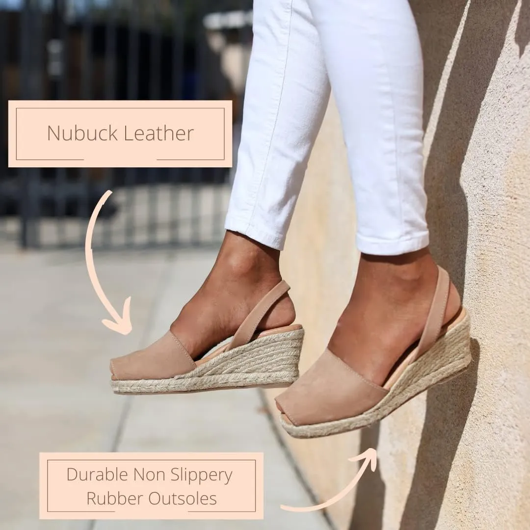 Espadrille Wedges for Women  Dressy Soft Leather Peep Toe Womens Wedge Sandals, Casual Summer Slip on Espadrilles
