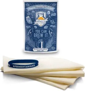 Fermentaholics Unbleached Muslin Kombucha Covers - 4 Pack with Rubber Bands - 10" Square Fits Wide Variety Of Jar Openings - Tight Weave Keeps Flies Out - Let's Your Kombucha Breathe - Hand Wash