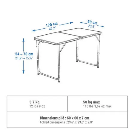 Foldable camping table for 4 to 6 people