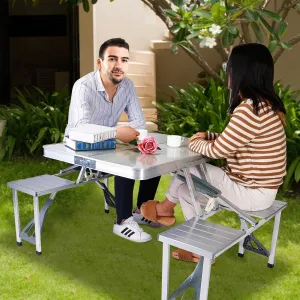 Folding Picnic Table with 4 Seats and Umbrella Hole