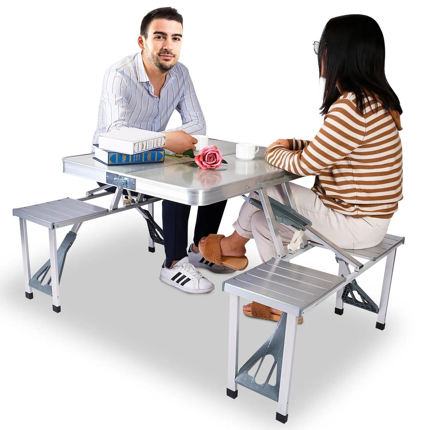 Folding Picnic Table with 4 Seats and Umbrella Hole