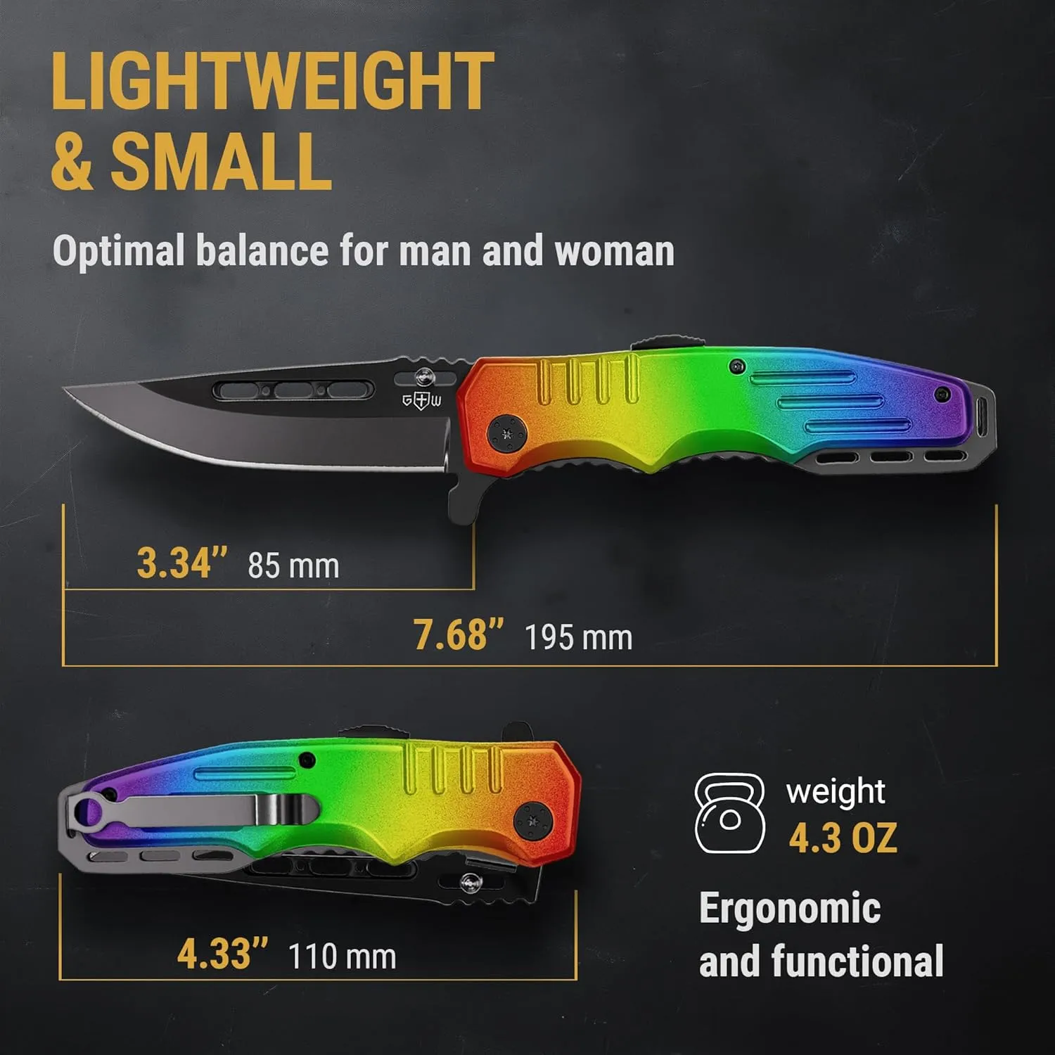 Grand Way Rainbow Pocket Knife - Colorful Knives - Sharp Folding Blade - Cool Tool for EDC - Best Gifts Idea - Best Gifts for Birthday Anniversary - 6681 L