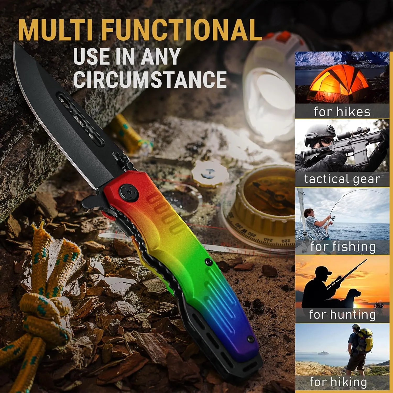 Grand Way Rainbow Pocket Knife - Colorful Knives - Sharp Folding Blade - Cool Tool for EDC - Best Gifts Idea - Best Gifts for Birthday Anniversary - 6681 L