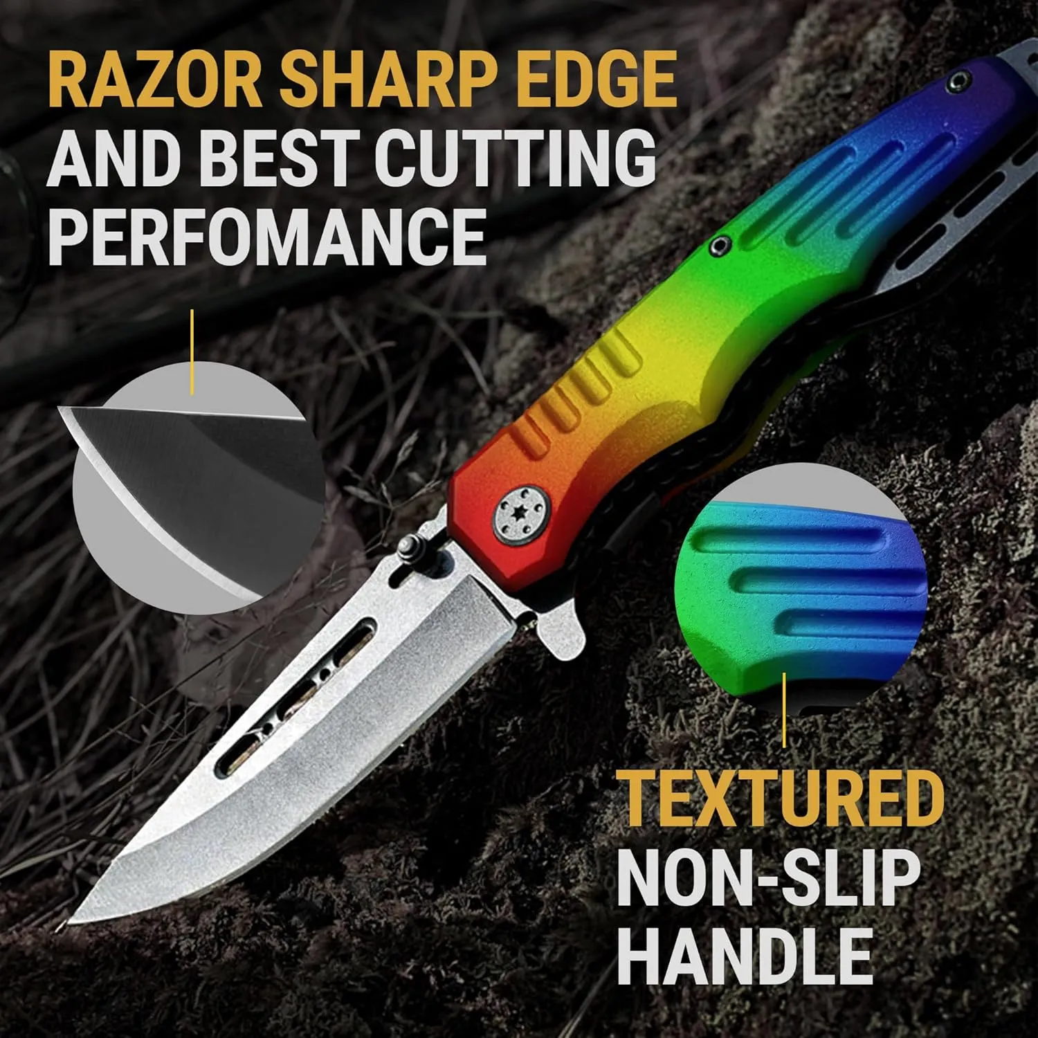 Grand Way Rainbow Pocket Knife - Colorful Knives - Sharp Folding Blade - Cool Tool for EDC - Best Gifts Idea - Best Gifts for Birthday Anniversary - 6681 L