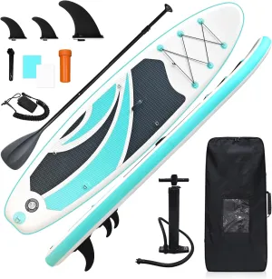 Inflatable Stand Up Paddle Board 10ft - Foldable SUP with Adjustable Paddle, Pump, Backpack, Leash, 3 Fins & Repair Kit for Yoga, Fishing, Travel