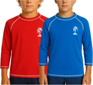 iXtreme Boys Swim Shirt - 2 Pack Rashguard UPF 50  Quick Dry Sun Protection Swimwear Boys Rash Guard Long Sleeve (Size 5-18)