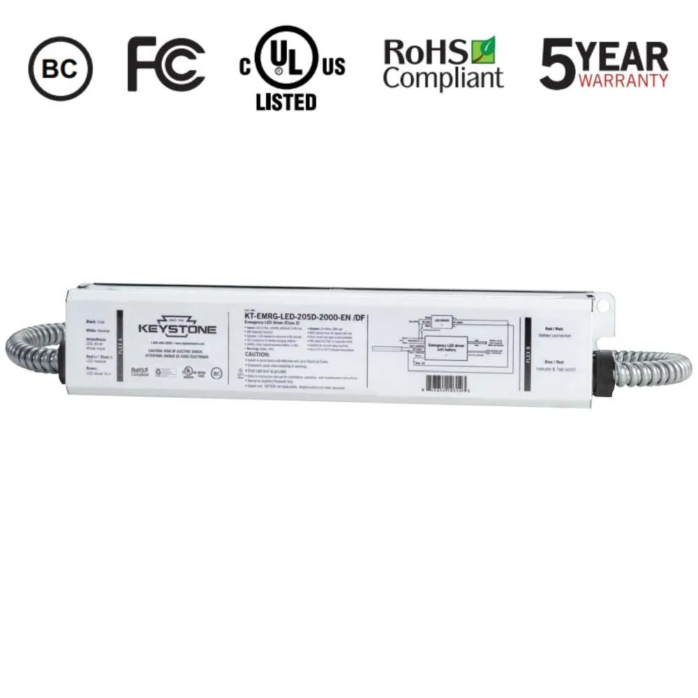 LED Emergency Drivers, 20 Watts, 20-60V DC Output, 2000 lumens, Self Diagnostics, Dual Flex