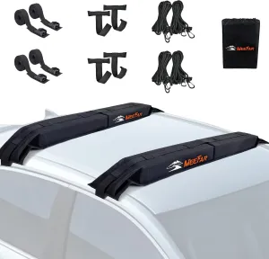 MeeFar Universal Car Soft Roof Rack Pads Luggage Carrier System for Kayak Surfboard SUP Canoe Include 2 Heavy Duty Tie Down Straps, 4 Tie Down Rope, 4 Quick Loop Strap and Storage Bag