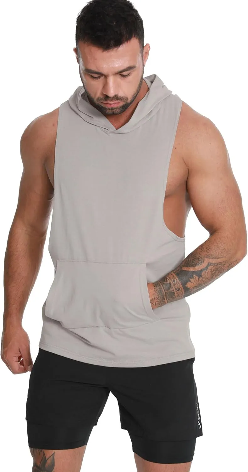 Men's Workout Hooded Tank Tops Sleeveless Gym Hoodie Shirt Bodybuilding Muscle Cut Off T Shirt