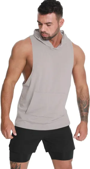 Men's Workout Hooded Tank Tops Sleeveless Gym Hoodie Shirt Bodybuilding Muscle Cut Off T Shirt