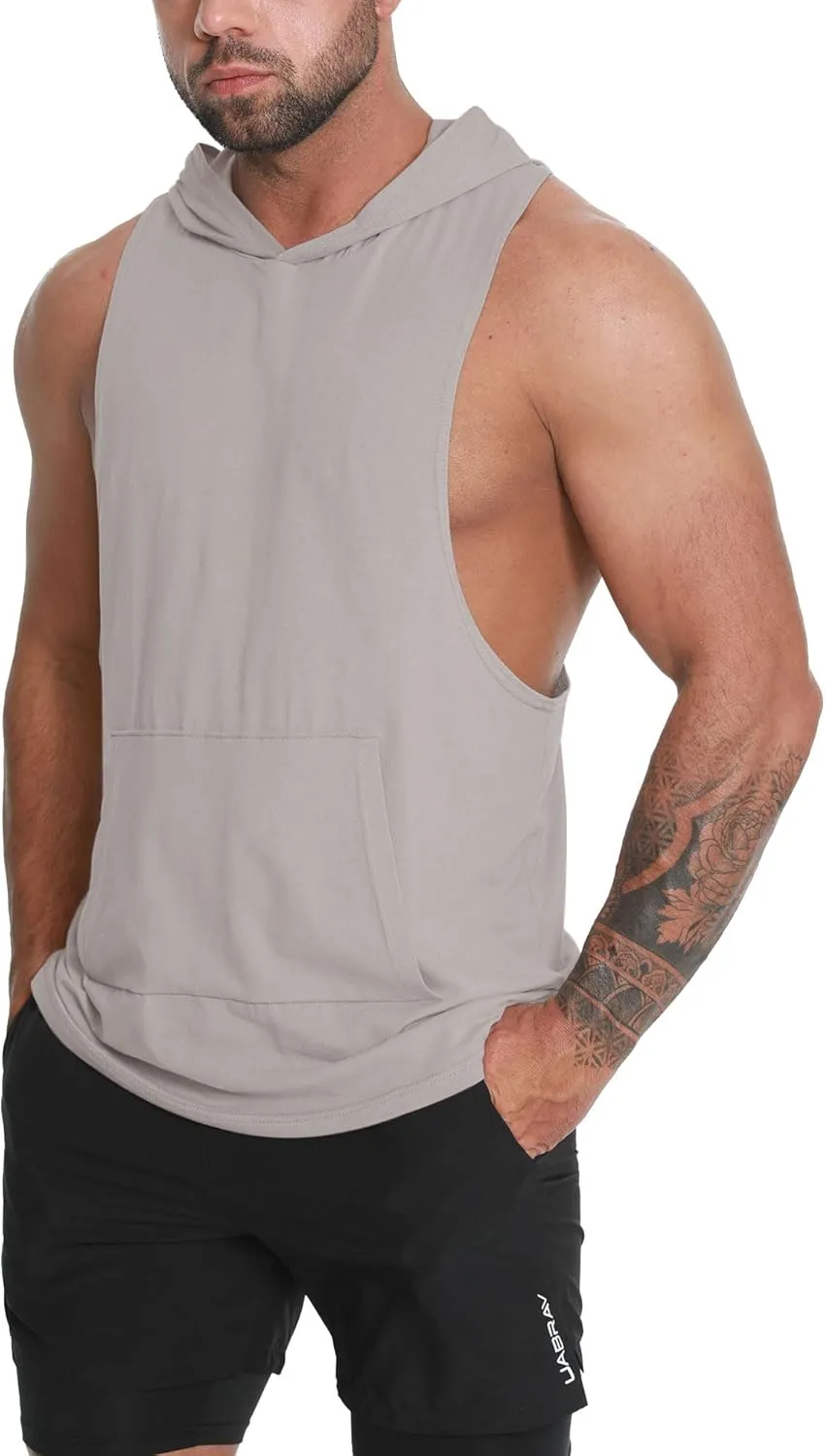 Men's Workout Hooded Tank Tops Sleeveless Gym Hoodie Shirt Bodybuilding Muscle Cut Off T Shirt