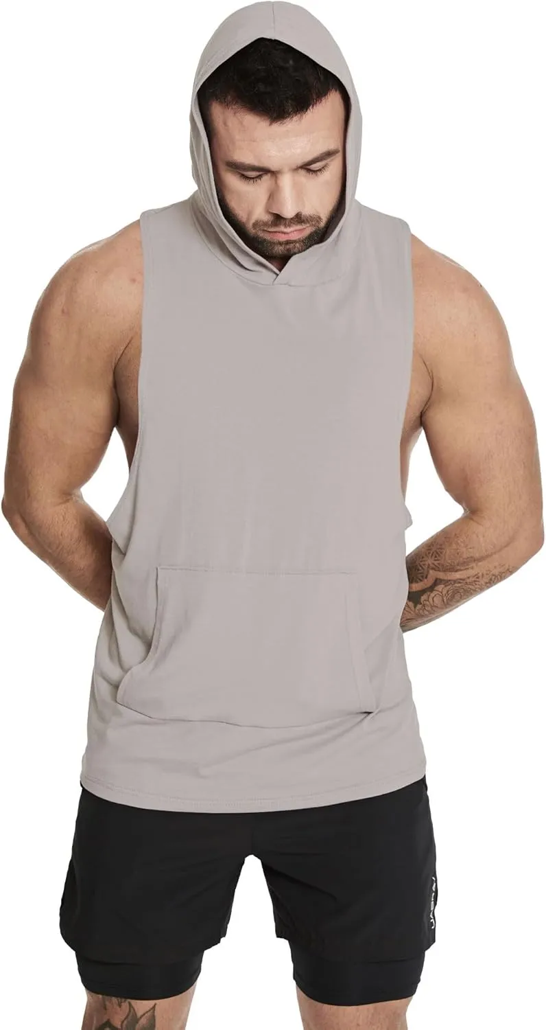 Men's Workout Hooded Tank Tops Sleeveless Gym Hoodie Shirt Bodybuilding Muscle Cut Off T Shirt